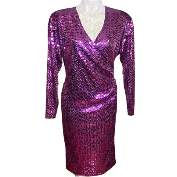 Oleg Cassini Dresses & Skirts - RARE Vtg Purple Sequin Oleg Cassini cocktail formal party midi long Dress sz 10